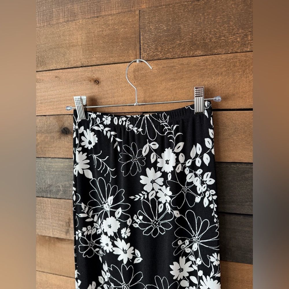 Vintage 90s PS Dew Sutton Black White Floral Midi Skirt Slit - Picture 5 of 9
